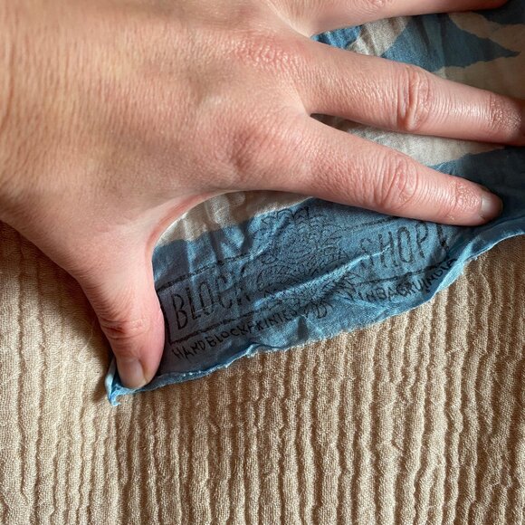 Block Shop handprinted scarf in blue/white, one size - Picture 2 of 2
